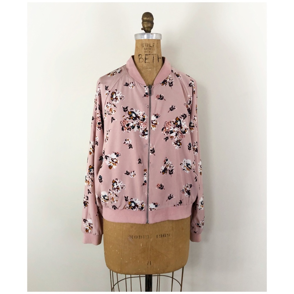 Pink Floral Bomber Jacket